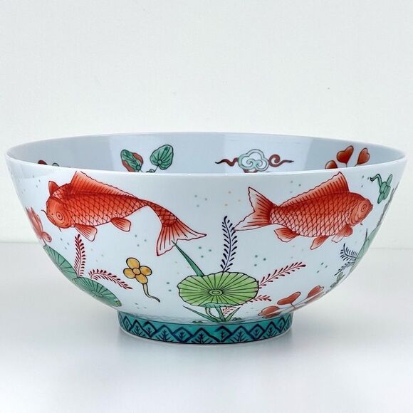 Vintage 10" Andrea by Sadek #6284 Porcelain Bowl Koi Fish & Underwater Flora - Picture 4 of 9